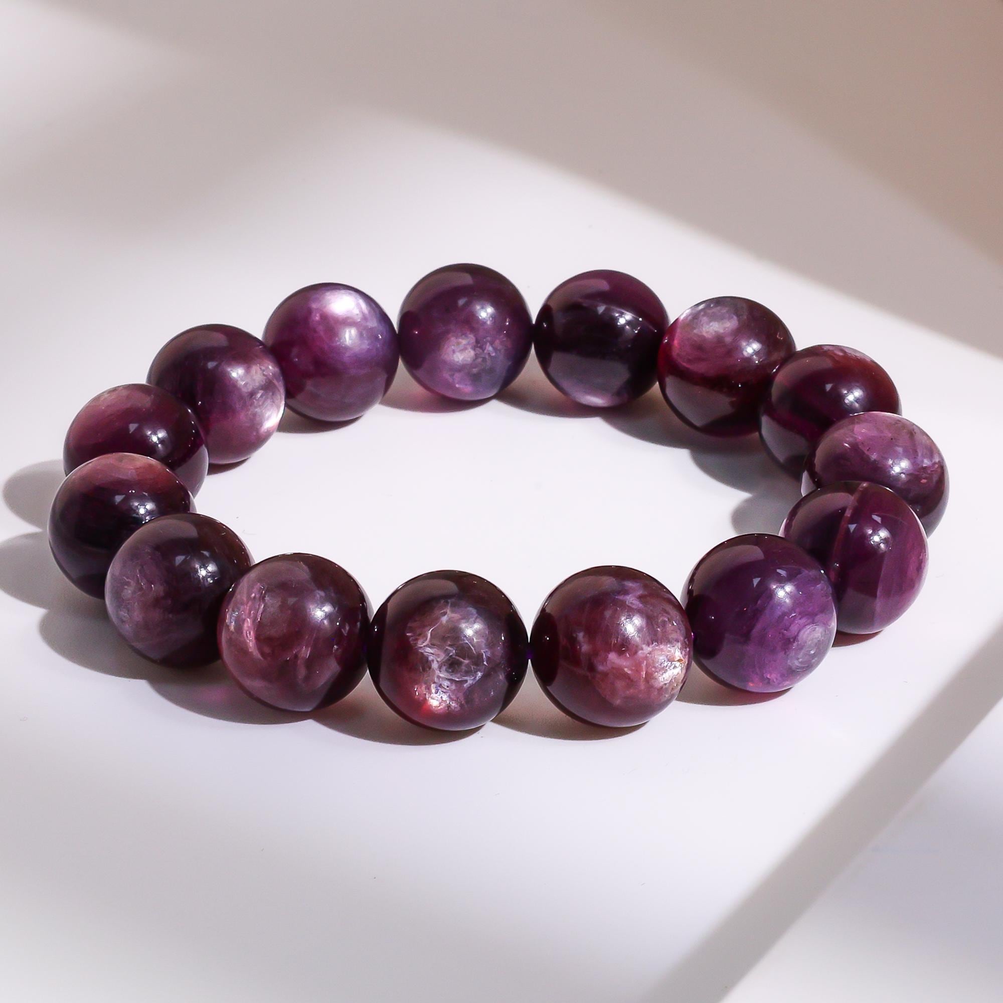 14/15mm Genuine Natural Lepidolite Purple Round Big Size Beads Gemstone Bracelet For Man And Woman