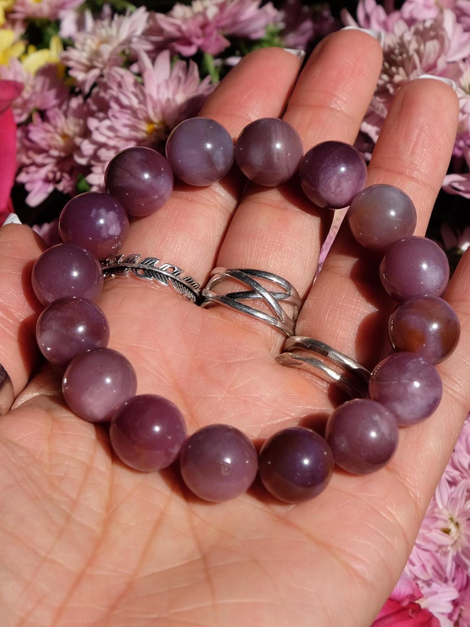 14mm Lepidolite Stretch Bead Bracelet Sku305