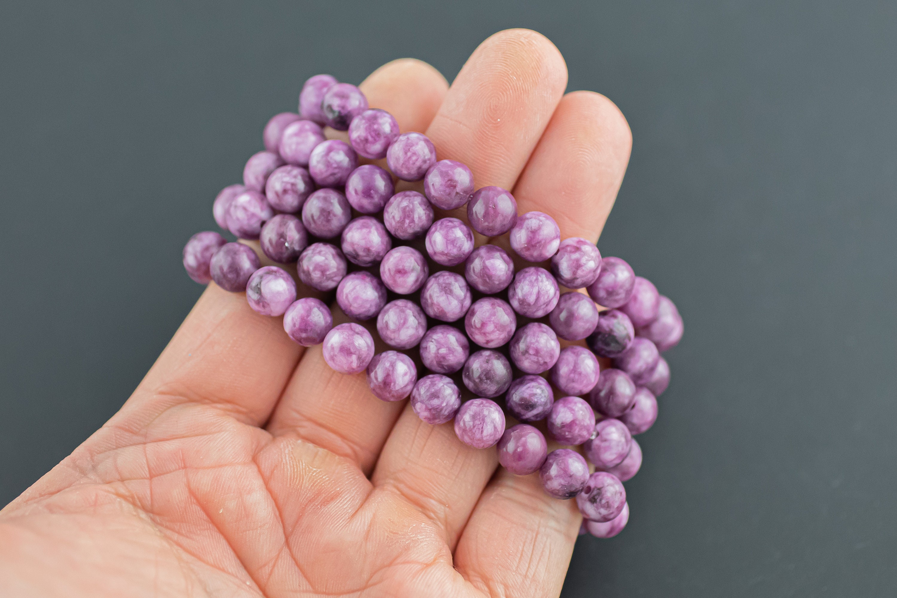 Lepidolite 6mm And 8mm Round Stretchy String Oval Bracelet Natural Crystal Gemstone Bracelets - Gemstone Bracelets Handmade Jewelry Bracelet