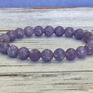 8mm A Grade Faceted Lepidolite Bracelet, Wrist Mala, Stress & Anxiety Relief, Calming, Focus On The Now, Heart Chakra, Emotional Balance