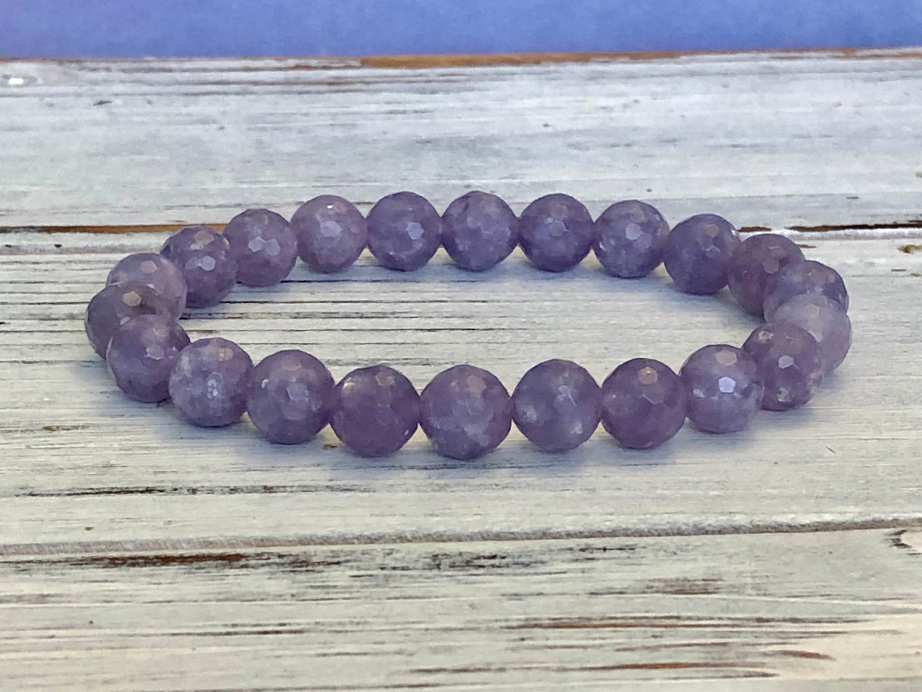 8mm A Grade Faceted Lepidolite Bracelet, Wrist Mala, Stress & Anxiety Relief, Calming, Focus On The Now, Heart Chakra, Emotional Balance
