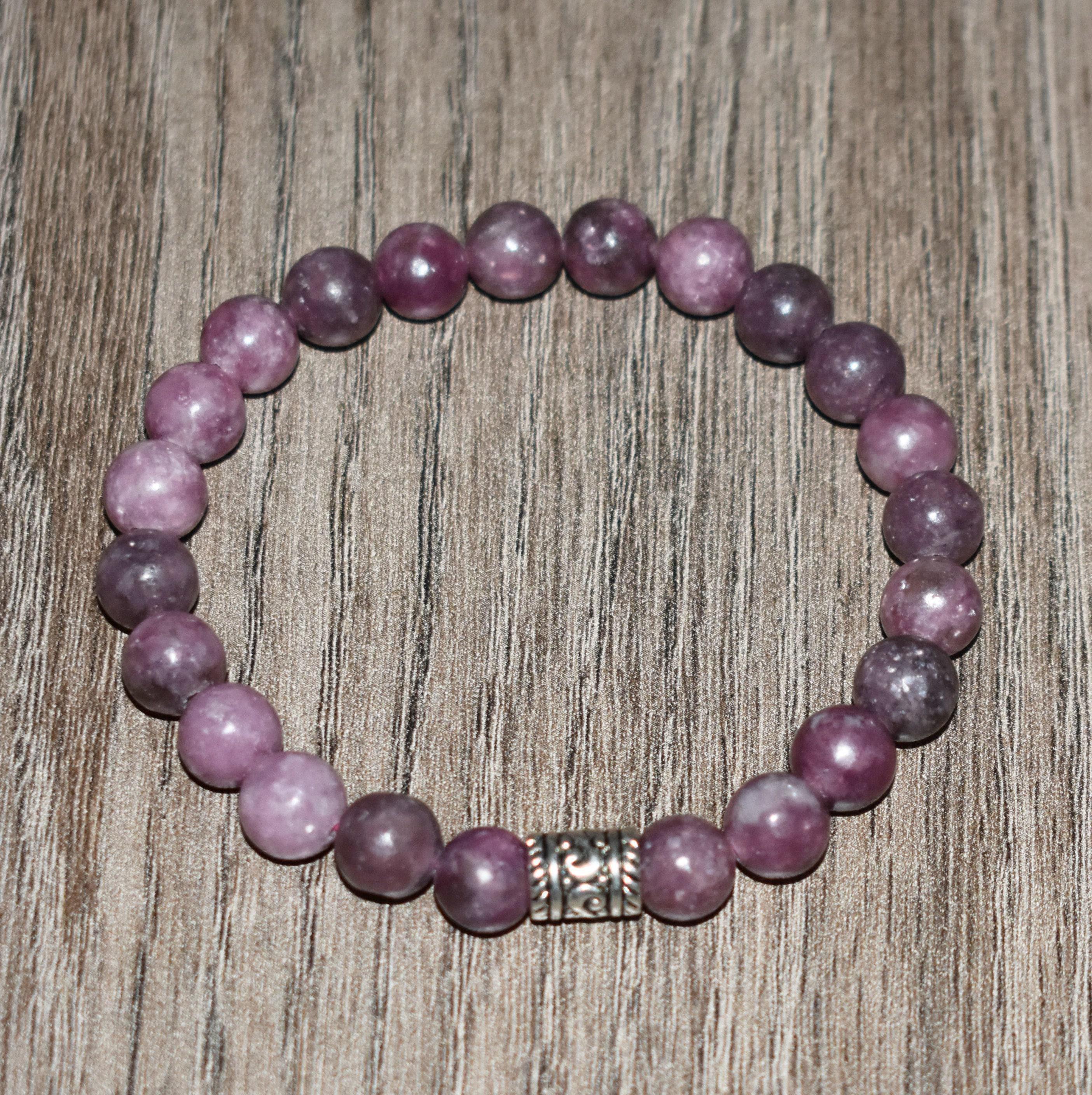 8mm Lepidolite Gemstone Bracelet, Beaded Crystal Jewelry, Unisex Design