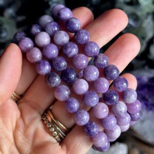 Lepidolite Crystal Bead Bracelet, 8mm
