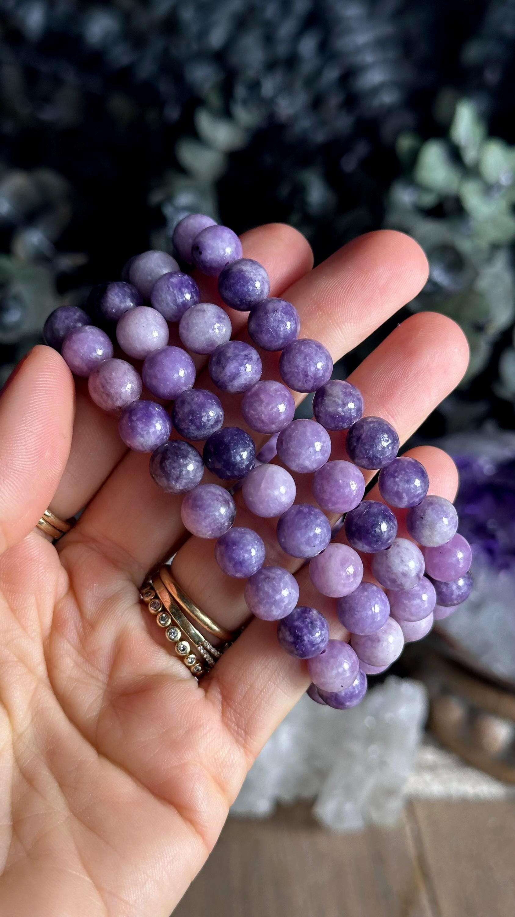 Lepidolite Crystal Bead Bracelet, 8mm