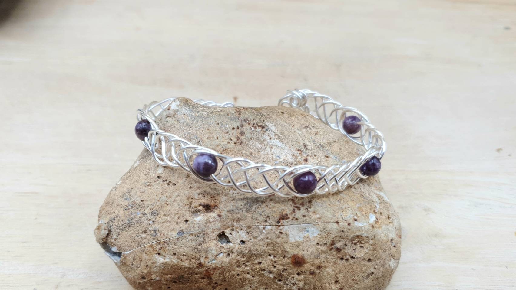 Lepidolite Cuff Bracelet. Celtic Knot Bracelet. Purple Crystal Reiki Jewelry Uk. Libra Jewelry. Celtic Weave Brass Wire Wrap Bracelet