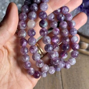 Flashy Lepidolite Crystal Bead Bracelet, 8mm