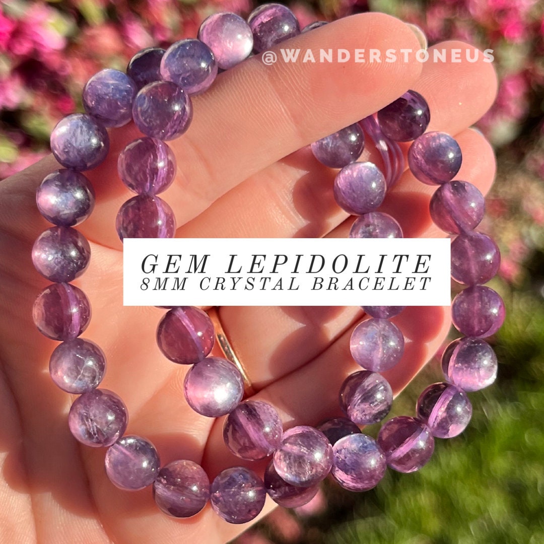 Gem Lepidolite Bracelet | Luxury Crystal Bracelet | Crystal Beaded Bracelet | Genuine Crystal Bracelet 8mm