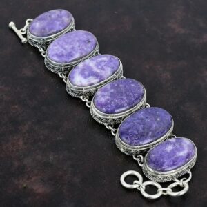Lepidolite Gemstone Bracelet: Handmade 925 Sterling Silver Adjustable Chain