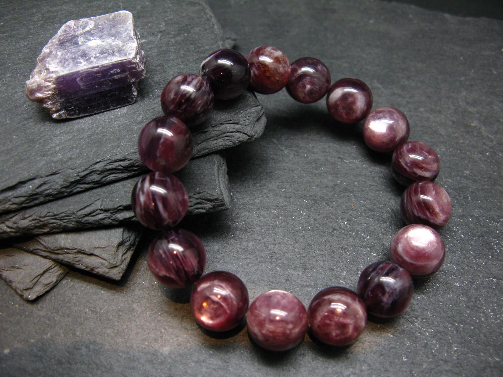 Lepidolite Genuine Bracelet ~ 7.5 Inches ~ 14mm Round Beads Lepidolite Genuine Bracelet ~ 7.5 Inches ~ 14mm Round Beads