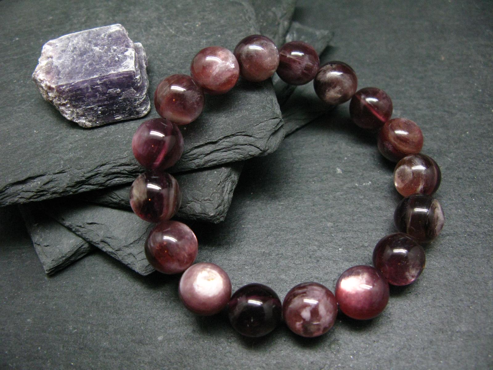 Lepidolite Genuine Bracelet ~ 7.5 Inches  ~ 12mm Round Beads