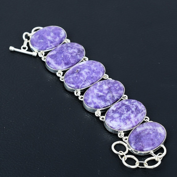 Lepidolite Bracelet: Handmade 925 Sterling Silver Adjustable Gemstone Jewelry