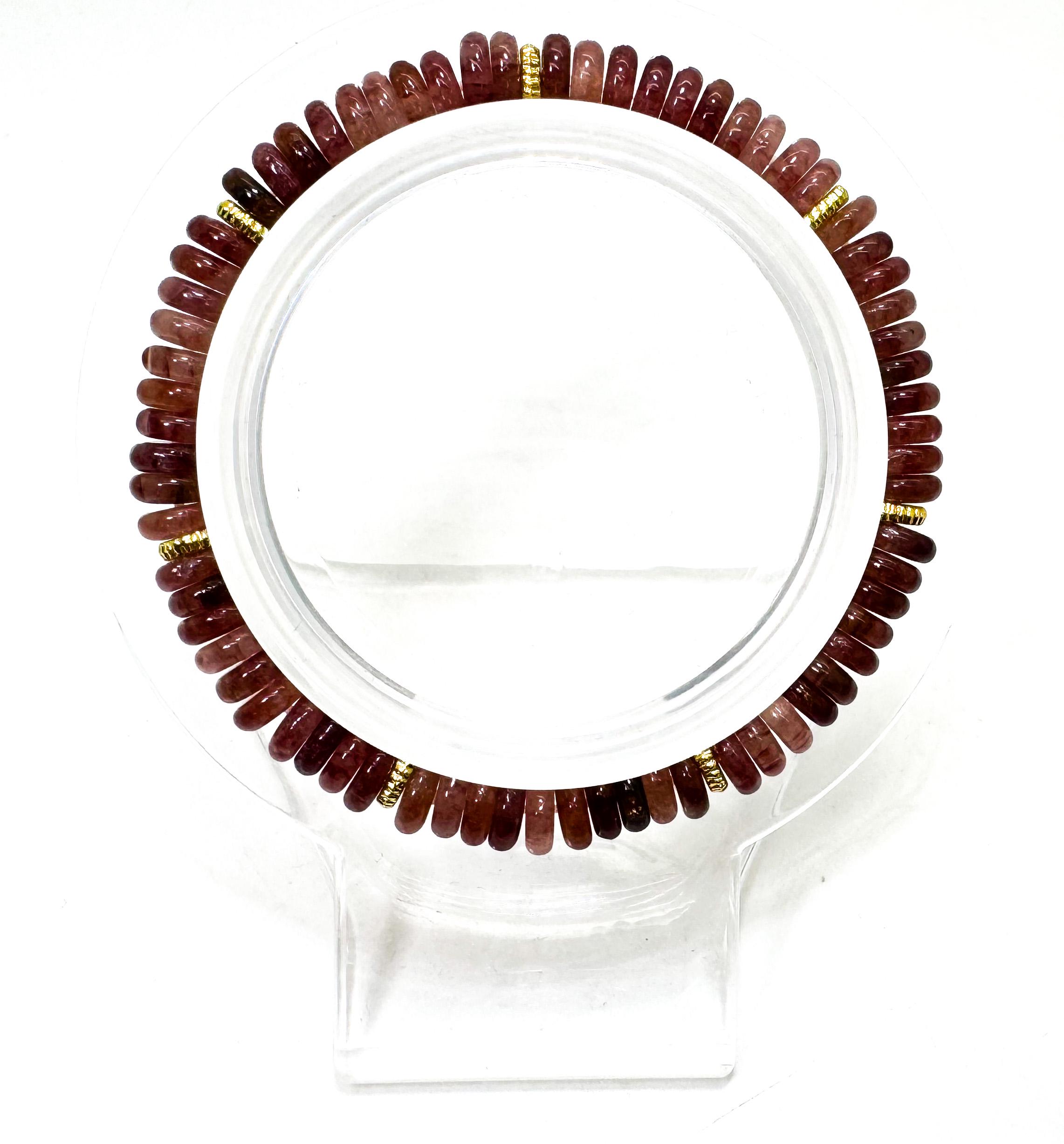 Handmade Red Strawberry Quartz Rondelle Bracelet 6.5" – 6mm Gemstone Beads With Gold Spacers - Pgb8r23