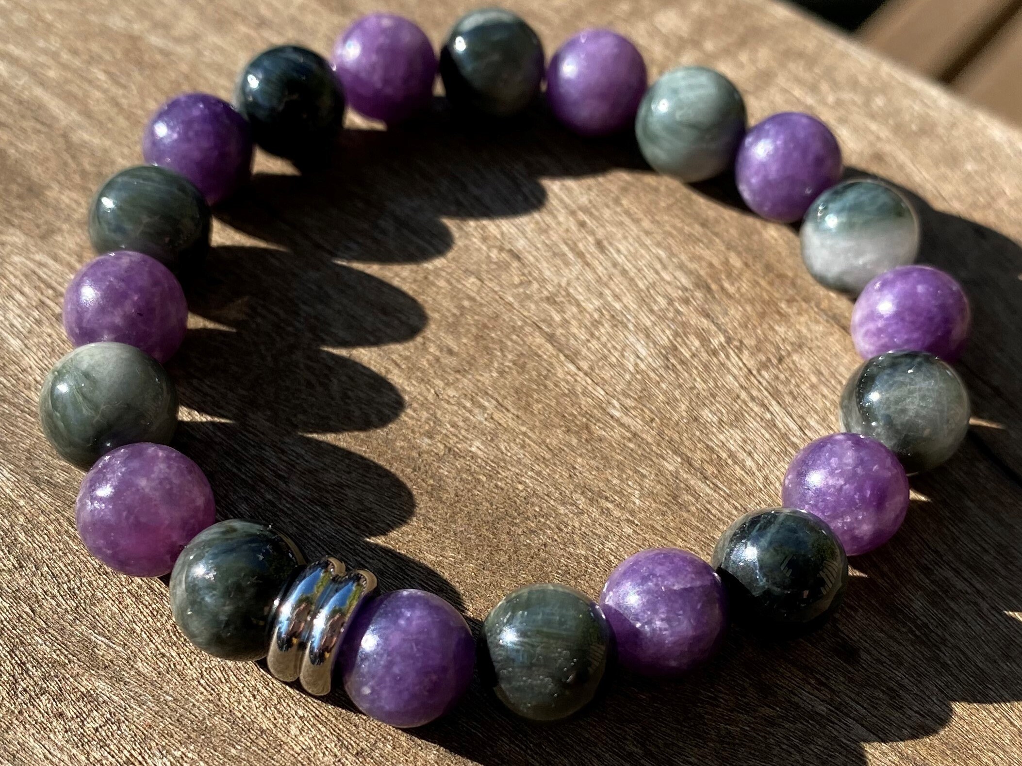 Hawks Eye And Lepidolite 8mm, Calming Healing Stone Bracelet Or Anklet With Positive Healing Energy!
