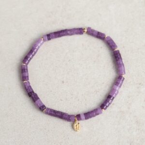 Lepidolite Heishi Bracelet 4mm – Genuine Purple Gemstone Stretch Bracelet, Calm & Stress Relief Jewelry