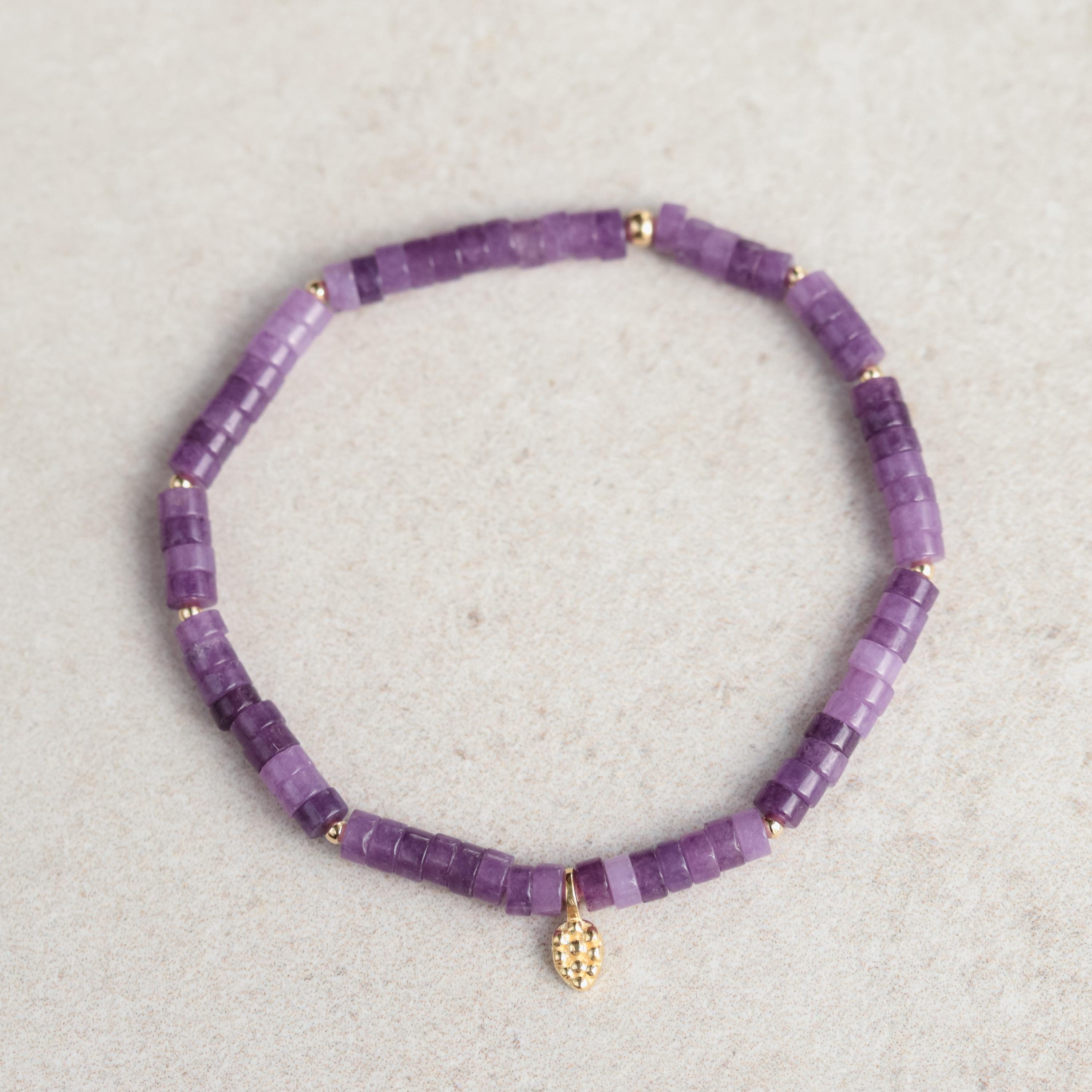 Lepidolite Heishi Bracelet 4mm – Genuine Purple Gemstone Stretch Bracelet, Calm & Stress Relief Jewelry