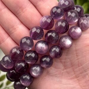 Gem Lepidolite Bracelet | 11mm | - No. 608 (polished Purple Crystal Jewelry, Third-eye Chakra, Intuition)