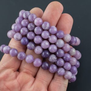 Natural Grape Lepidolite Bracelet Smooth Round Size 6mm And 8mm- Handmade In Usa- Approx. 7" Bracelet Crystal Bracelet