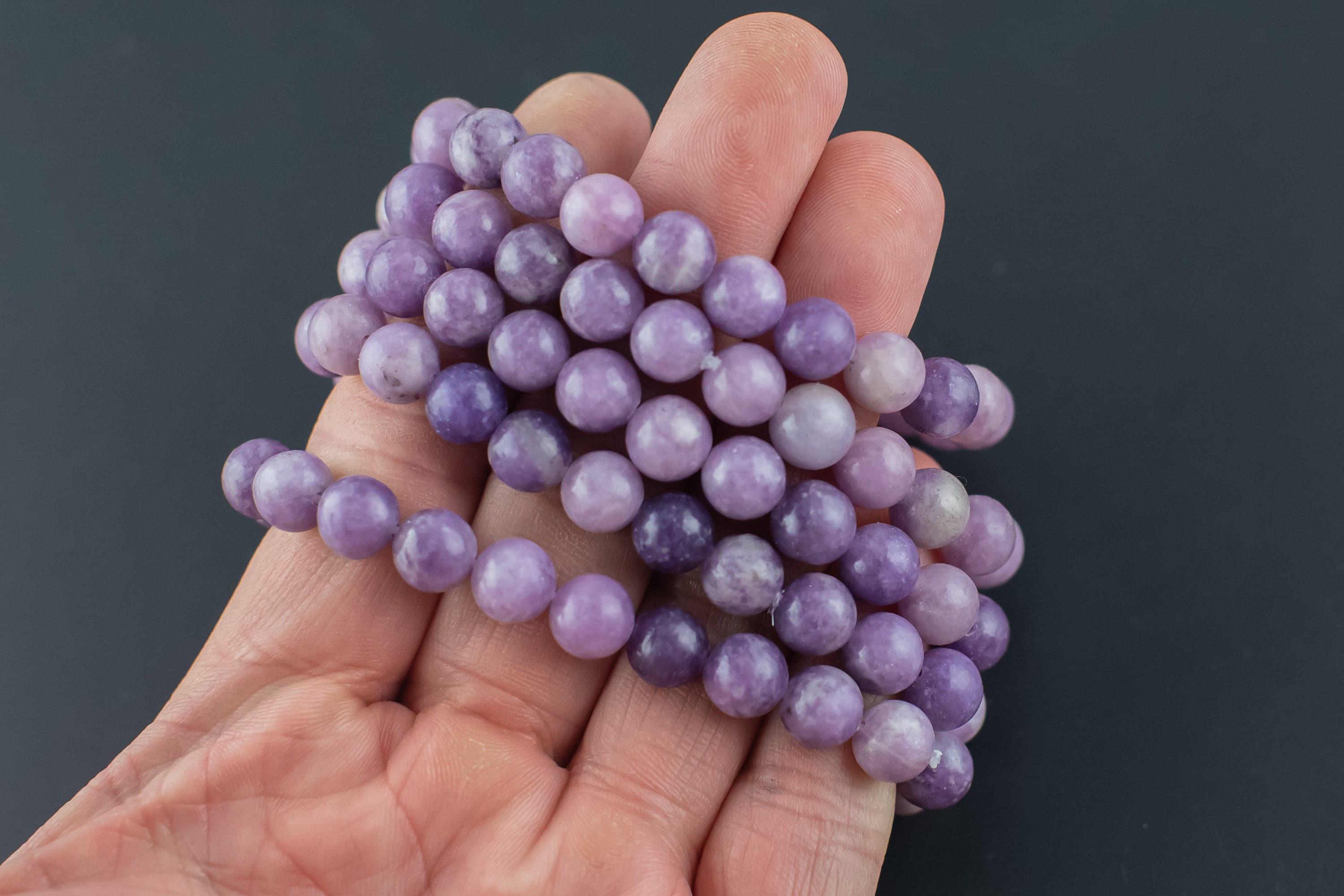 Natural Grape Lepidolite Bracelet Smooth Round Size 6mm And 8mm- Handmade In Usa- Approx. 7" Bracelet Crystal Bracelet