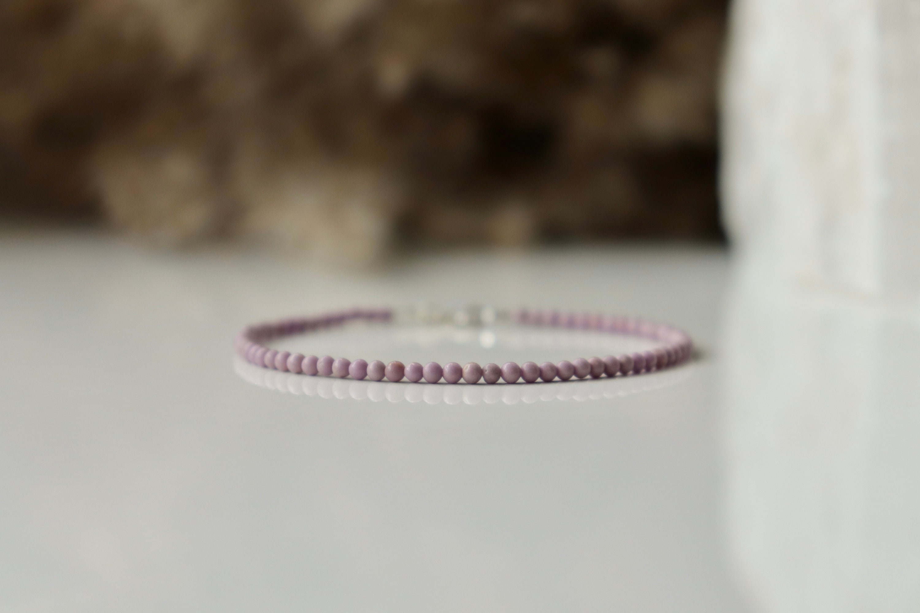 Natural Lepidolite Bracelet, Purple Mica Bracelet, Bracelet Femme, Delicate Lepidolite Jewelry, 2mm Bead Bracelet, Pink Gemstone Bracelet