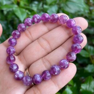 Purple Lepidolite Crystal Bracelet: Flashy Gemstone Jewelry, 8.6mm Beads