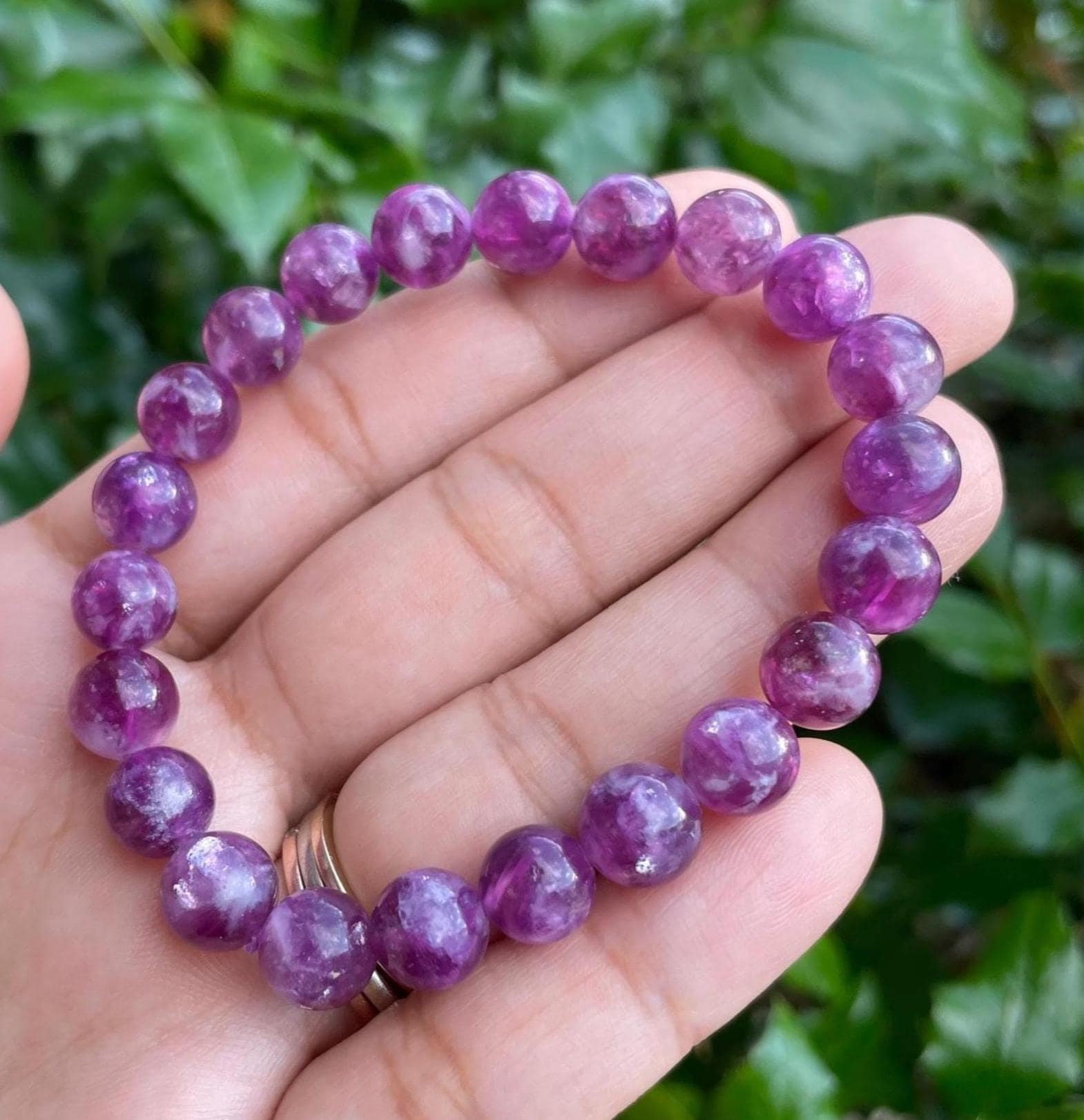 Purple Lepidolite Crystal Bracelet: Flashy Gemstone Jewelry, 8.6mm Beads