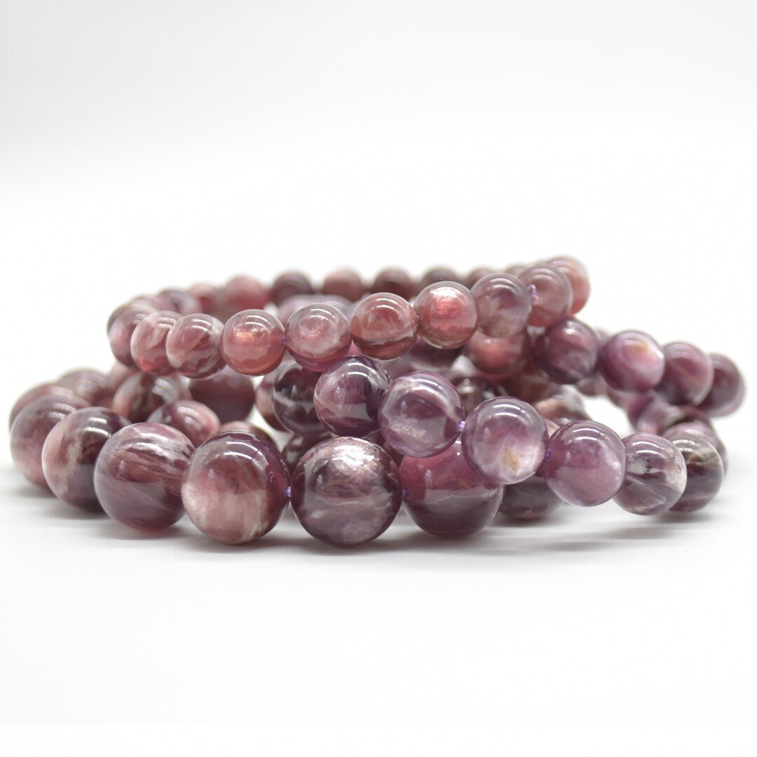 Purple Lepidolite (gem Quality) Gemstone Round Beads Bracelet Sample Strand - 5 Sizes