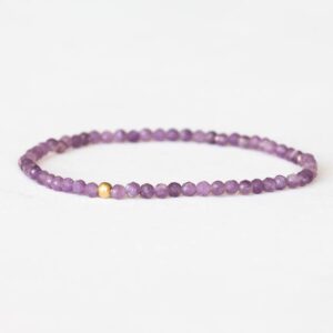 Lepidolite Stretch Bracelet, Dainty Beaded Purple Gemstone Jewelry