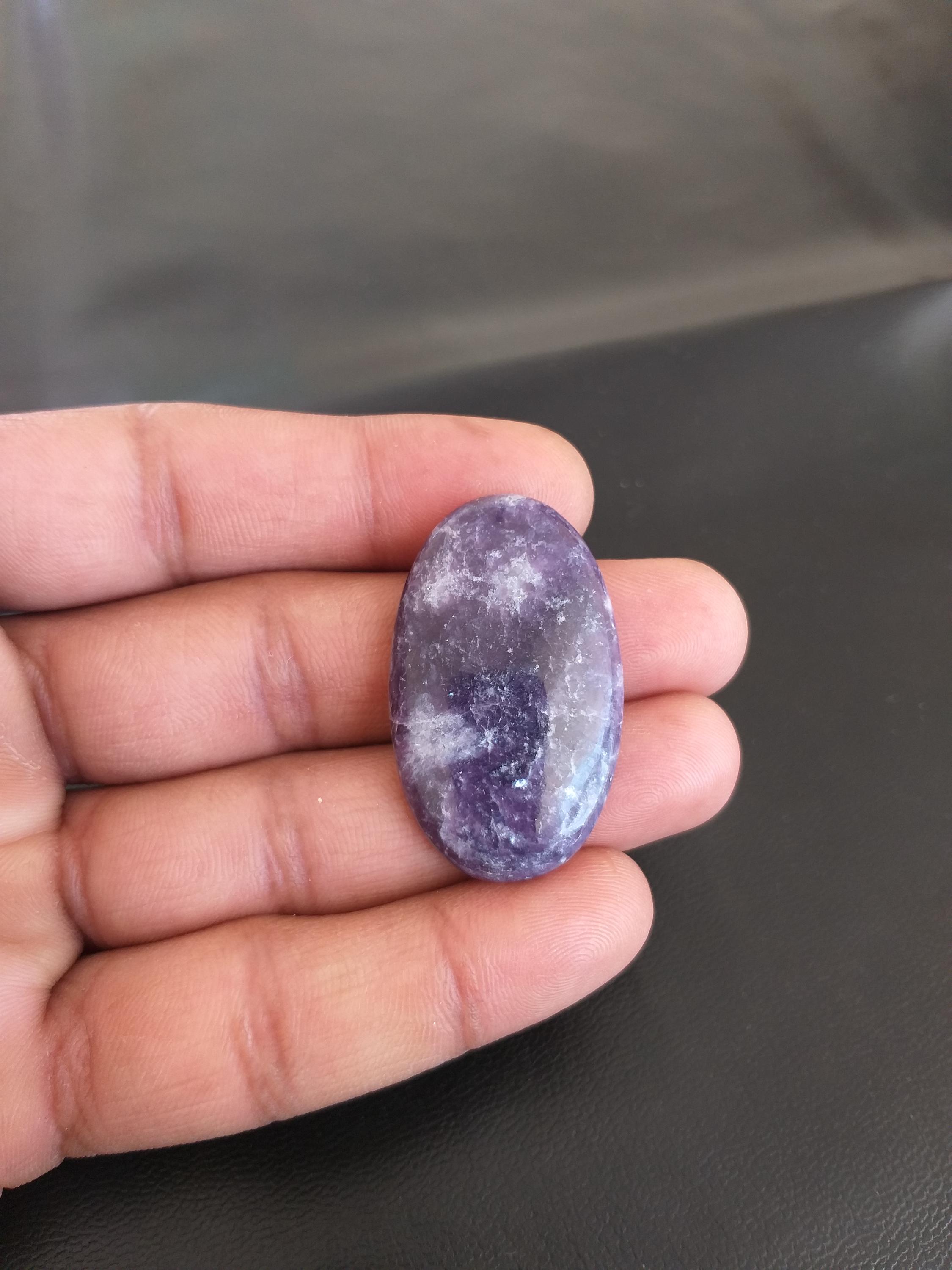 Lepidolite Cabochon Gemstone: Oval Stone For Pendant (39x23x5 Mm) Lepidolite Cabochon Gemstone: Oval Stone For Pendant (39x23x5 Mm)