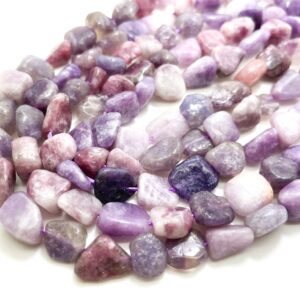 Purple Lepidolite Beads, Natural Lepidolite Polished Nugget Pebble Round Barrel Gemstone Beads - Pg318
