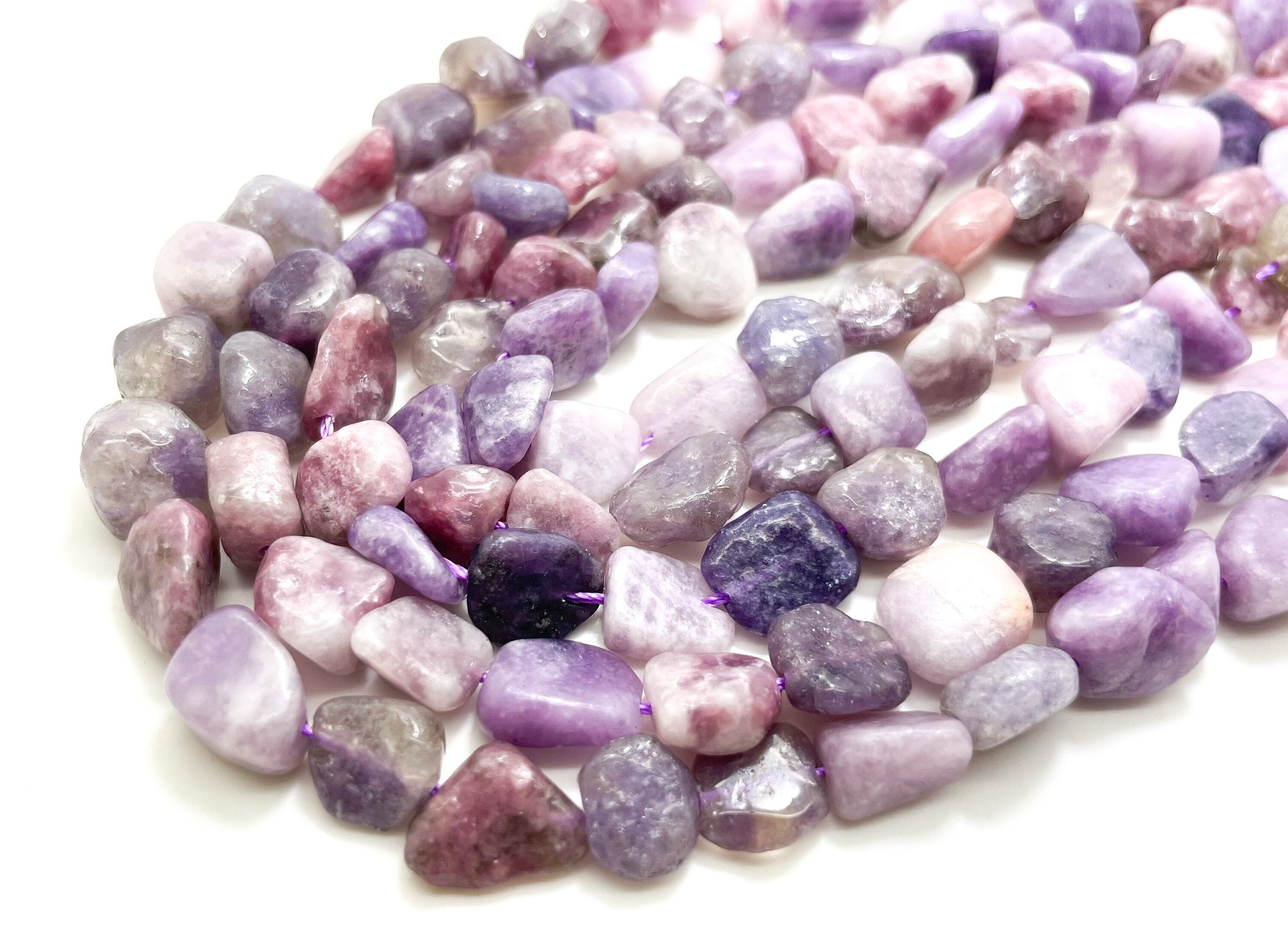 Purple Lepidolite Beads, Natural Lepidolite Polished Nugget Pebble Round Barrel Gemstone Beads - Pg318 Purple Lepidolite Beads, Natural Lepidolite Polished Nugget Pebble Round Barrel Gemstone Beads - Pg318