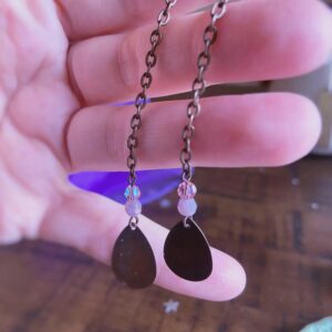 Copper Earrings With Lepidolite And Aura Crystal Beads, Root Chakra, Spiritual Growth, Exact Pair