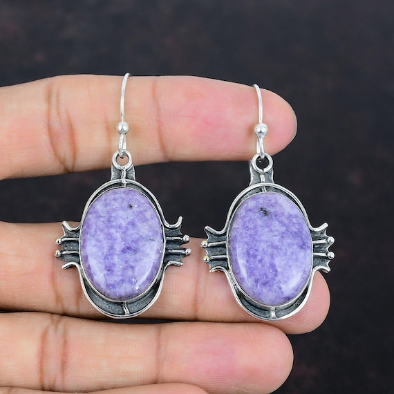 Handmade Lepidolite Earrings: 925 Sterling Silver Gemstone Jewelry