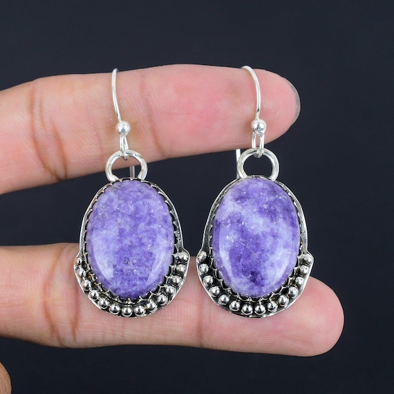 Handmade Lepidolite Earrings: 925 Sterling Silver, Gemstone Jewelry