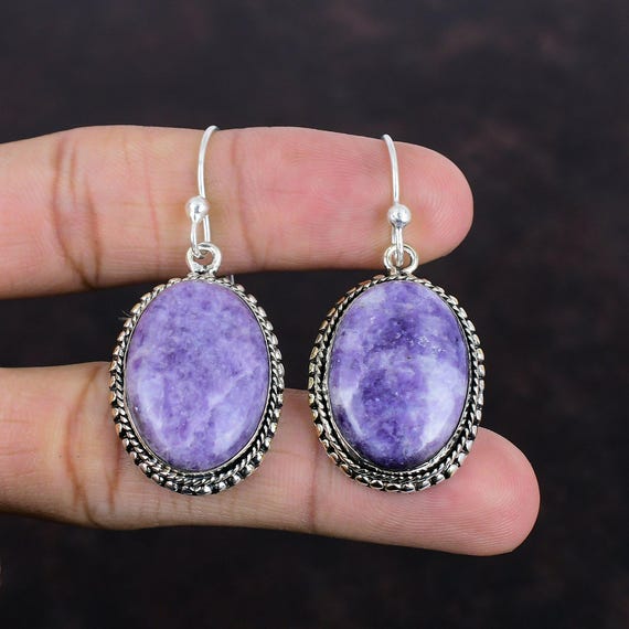 Lepidolite Earrings: Handmade 925 Sterling Silver Drop Earrings Lepidolite Earrings: Handmade 925 Sterling Silver Drop Earrings