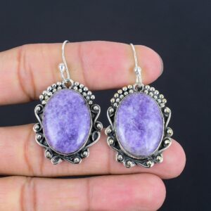 Lepidolite Earrings: Handmade 925 Sterling Silver Antique Jewelry Lepidolite Earrings: Handmade 925 Sterling Silver Antique Jewelry