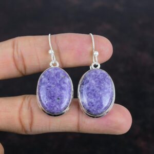 Handmade Lepidolite Earrings: Oval Gemstone, 925 Sterling Silver Handmade Lepidolite Earrings: Oval Gemstone, 925 Sterling Silver