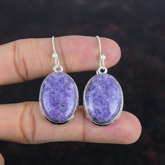 Handmade Lepidolite Earrings: Oval Gemstone, 925 Sterling Silver