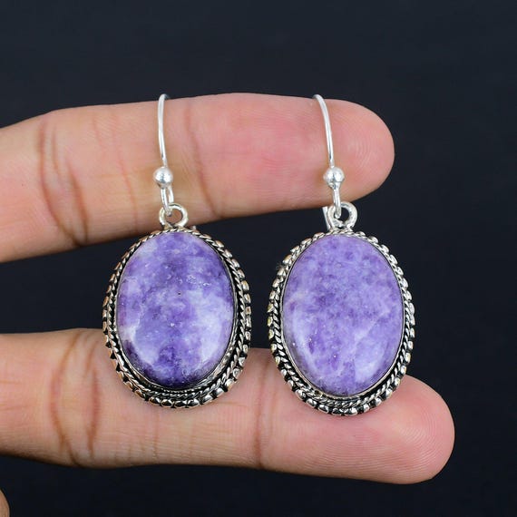 Handmade Lepidolite Earrings: Vintage Sterling Silver Gemstone Jewelry