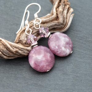 Lilac Lepidolite Earrings, Pale Purple Natural Stone Dangles, Libra Birthstone, 925 Sterling Silver Ear Wires Lilac Lepidolite Earrings, Pale Purple Natural Stone Dangles, Libra Birthstone, 925 Sterling Silver Ear Wires