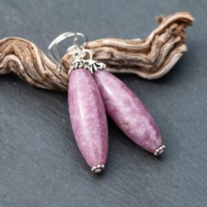Lepidolite Earrings, Purple Natural Stone Dangles, Lilac Earrings, 925 Sterling Silver French Ear Wires, Long Slender Mauve Earrings Lepidolite Earrings, Purple Natural Stone Dangles, Lilac Earrings, 925 Sterling Silver French Ear Wires, Long Slender Mauve Earrings