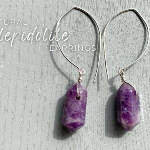 Sterling Silver Lepidolite Earrings: Purple Gemstone Dangle, Ooak Sterling Silver Lepidolite Earrings: Purple Gemstone Dangle, Ooak