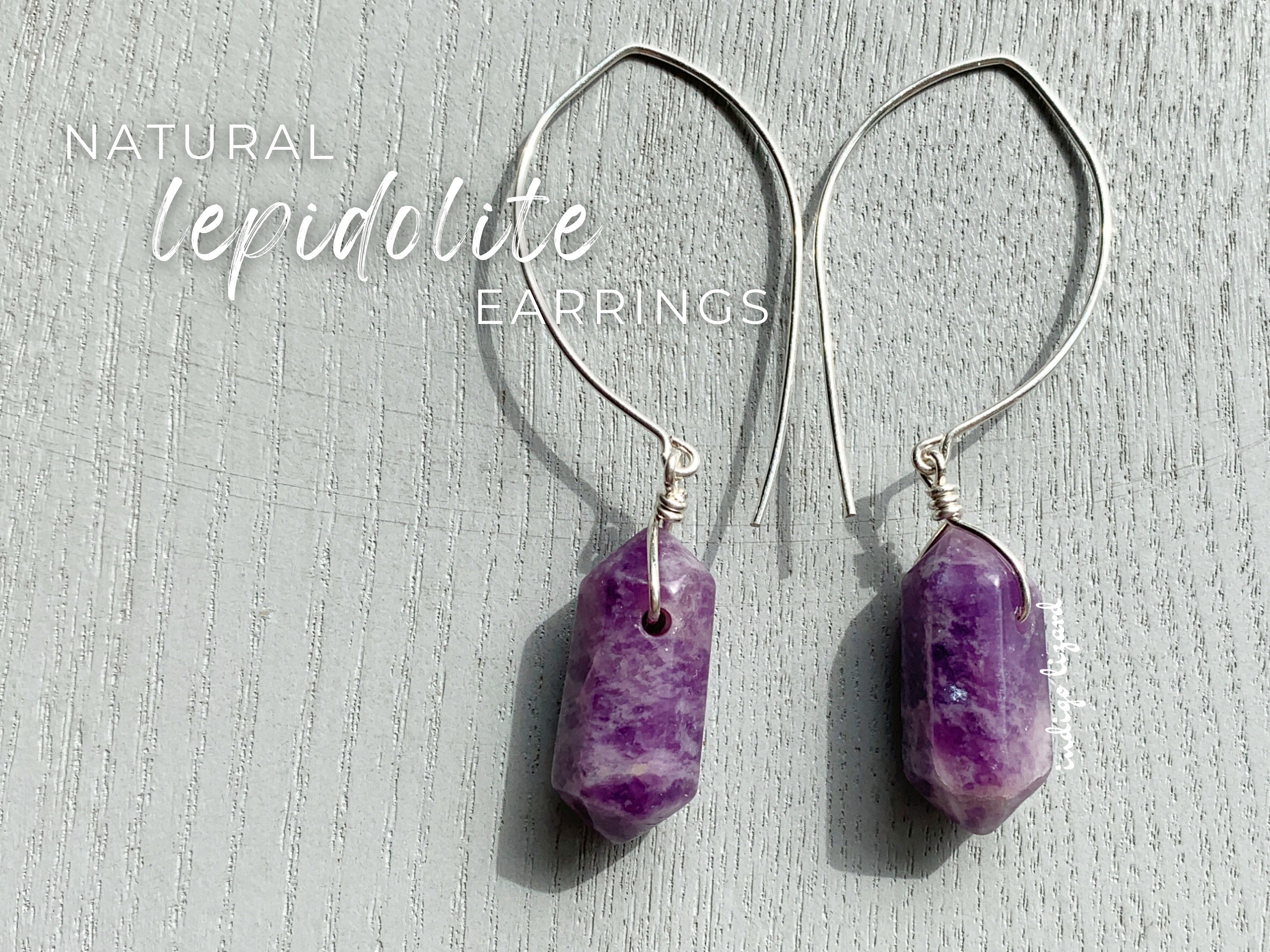 Sterling Silver Lepidolite Earrings: Purple Gemstone Dangle, Ooak