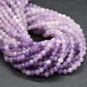 3mm Mixed Purple Lepidolite Gemstone Faceted Round Beads - 15" Strand