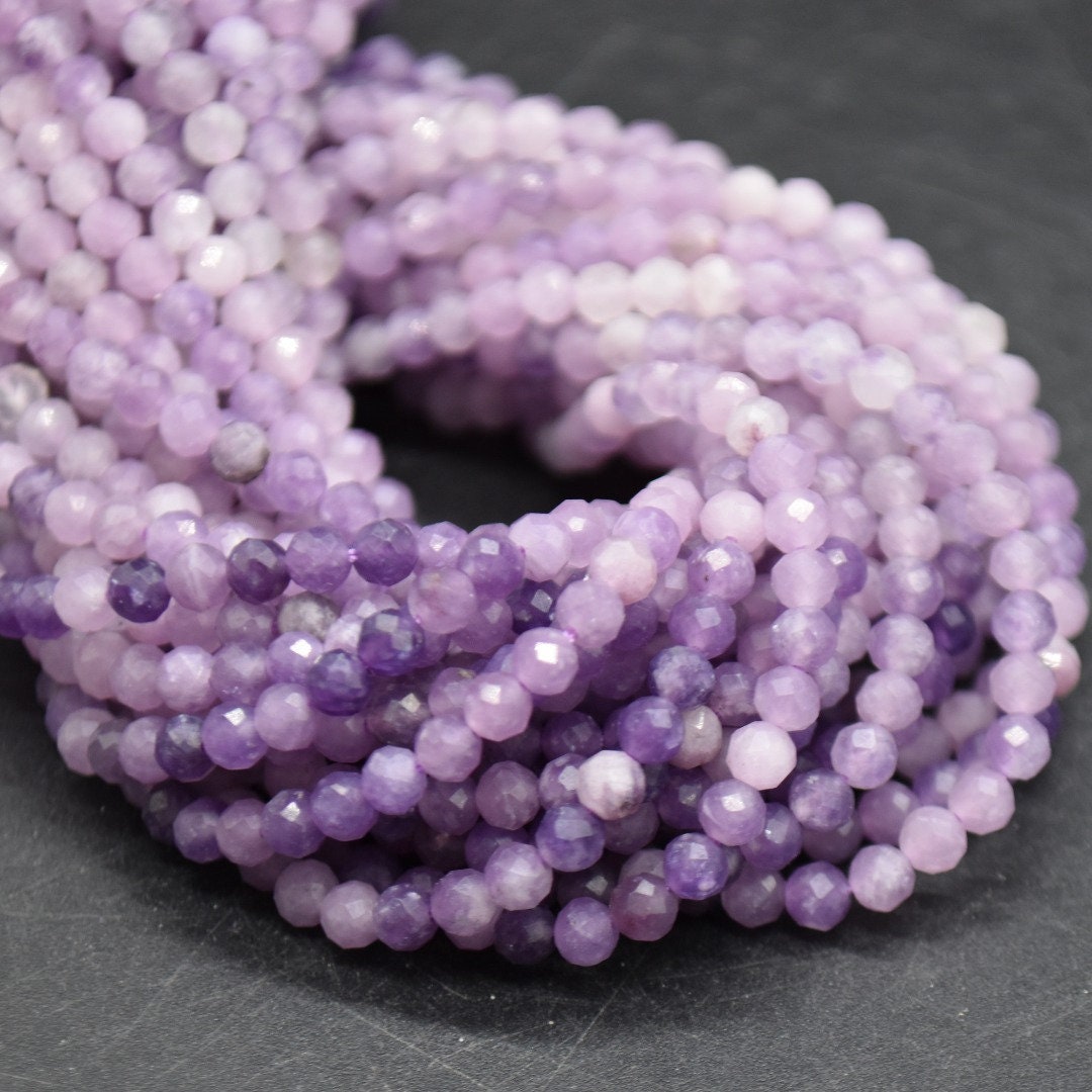 3mm Mixed Purple Lepidolite Gemstone Faceted Round Beads - 15" Strand