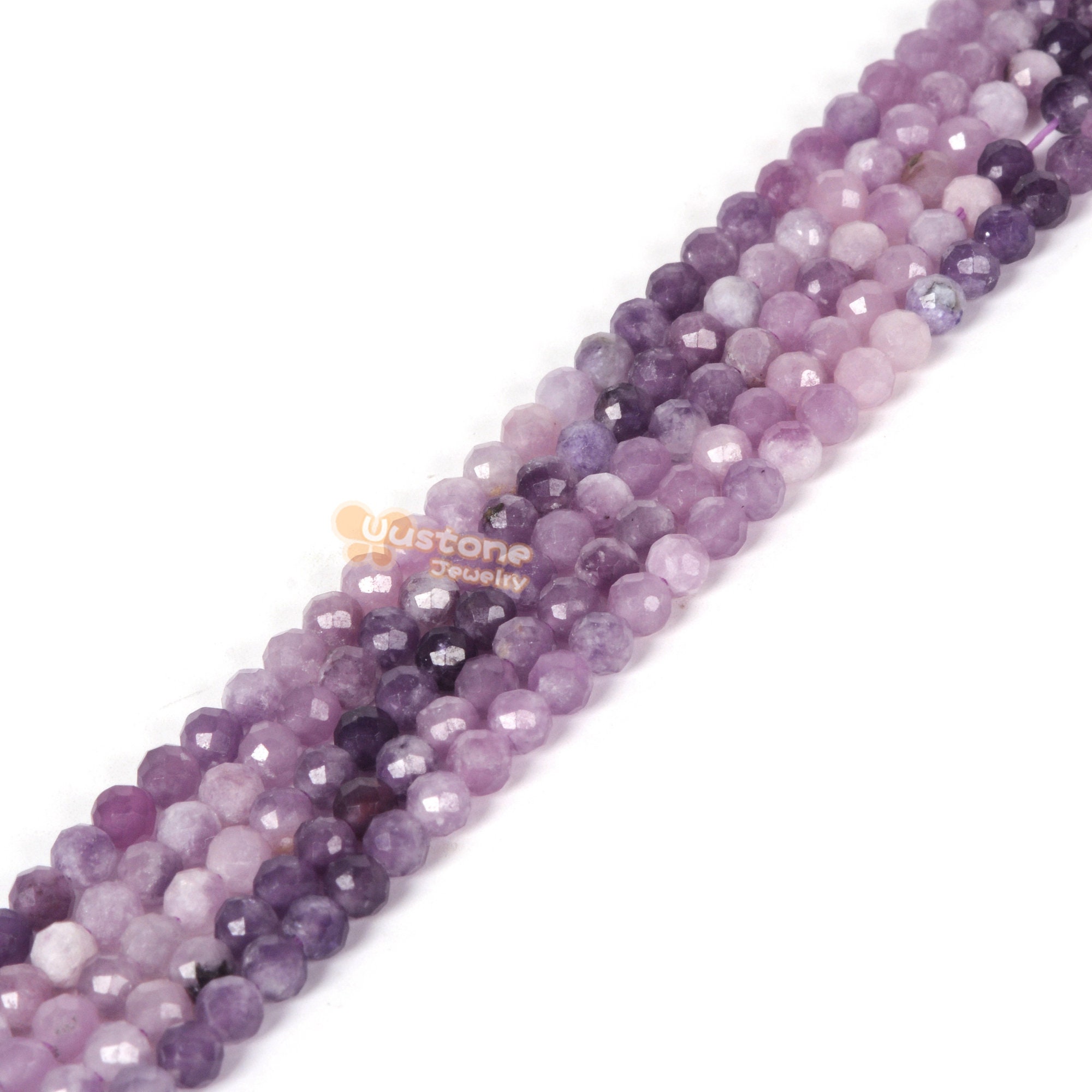 3mm To 4mm Lepidolite Lithium Mica Faceted Round Loose Beads Strand 15.5-16" Diy Jewelry Making