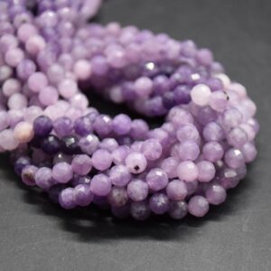 4mm Lepidolite Gemstone Beads - Faceted Round, Mixed Color 14" Strand
