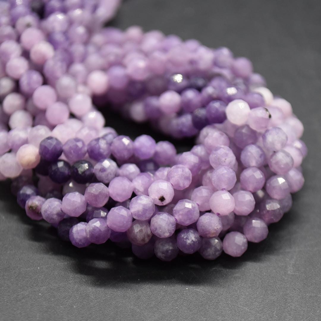 4mm Lepidolite Gemstone Beads - Faceted Round, Mixed Color 14" Strand