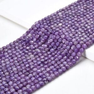 4MM Natural Lepidolite Gemstone Grade AAA Micro Faceted Square Cube Loose Beads (P3)