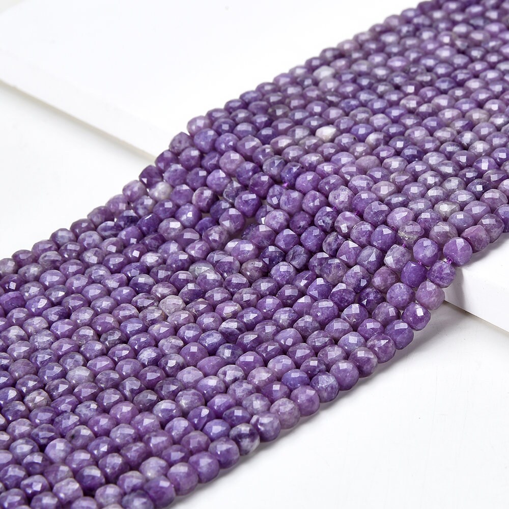 4mm Natural Lepidolite Gemstone Grade Aaa Micro Faceted Square Cube Loose Beads (p3)