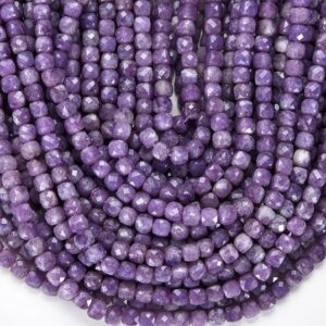 4mm Natural Lepidolite Gemstone Grade Aaa Micro Faceted Square Cube Loose Beads (p3)